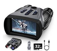BUSHBINOC Lunettes de vision nocturne, jumelles de vision nocturne 4K, jumelles à écran HD de 4", vision nocturne numérique 10x pour adultes, infrarouge 9 vitesses, batterie 4000 mAh grise avec carte