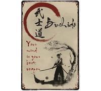 Bushido Art japonais Samurar pour décoration Bushido Your Mind Is Your Best Weapon Cave Décoration murale Bushido Plaque murale en métal 20,3 x 30,5 cm