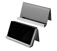 Business Card Holder - 2 Pieces Stainless Steel Desk Display Stand, Desk Business Card Organizer, Modern Businesss- Organizer Rack | For Office Home Workplace Studio School Reception