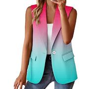 Business Outfit Gilet pour femme - Blazer pour femme - Multicolore - Blazer à motif floral - Veste à motifs sans manches - Haut de sport léger - Court cintré - Dégradé de couleurs sportif, Vert