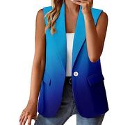 Business Outfit Gilet pour femme - Blazer pour femme - Multicolore - Blazer à motif floral - Veste à motifs sans manches - Haut de sport léger - Court cintré - Dégradé de couleurs sportif, bleu, M