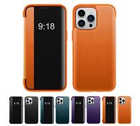 Business Series View Window Flip Folio Leather Case, 2023 New Business Series View Window Flip Folio Leather Case Cover for iPhone 14/13/12/11 Series (Orange,for iPhone 11 Pro)
