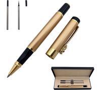 Business Signature Stylo Roller À Encre Noire Avec Deux Recharges De Rechange De 0,5 Mm Dans Un Coffret Cadeau De Qualité Supérieure Doré