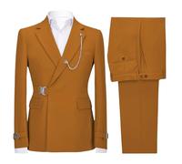 Business Suits for Men Slim Fit 2 Piece Tuxedo Suit One Button Jacket with Metal Clasp Business Pants for Wedding Prom Brown 5X Large