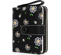 Busnos Portefeuille avec Fleurs sucrées dans Noir, Organiseur avec Grand Compartiment à Monnaie et Nombreux Compartiments pour Cartes, Porte-Monnaie en Cuir PU