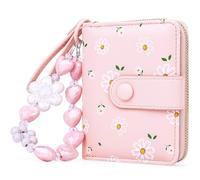 Busnos Portefeuille Femme avec Fleurs sucrées dans Rose Clair, Organiseur avec Grand Compartiment à Monnaie et Nombreux Compartiments pour Cartes, Porte-Monnaie en Cuir PU