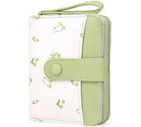 Busnos Portefeuille Femme avec Fleurs sucrées dans Vert, Organiseur avec Compartiment à Monnaie Porte-Cartes pour Cartes de crédit et papiers d'identité, Porte-Monnaie en Cuir PU