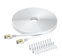 BUSOHE Câble Ethernet Cat 8 10M, Câble Réseau LAN Gigabit RJ45 Plat Haute Vitesse, Cordon de Brassage Internet 40Gbps 2000MHz pour Commutateur,Routeur,Modem,Panneau de Brassage,PC (Blanc)