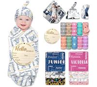 Busparst Couverture D'Emmaillotage PersonnaliséE pour BéBé, avec Nom, Couverture De RéCeption PersonnaliséE, Ensemble De Bandeaux, Cadeaux PersonnaliséS pour BéBé