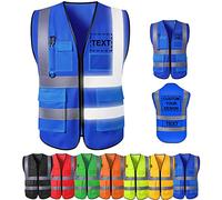Busparst Gilet de SéCurité Personnalisé Avec Poches, Gilet de SéCurité RéFléChissant Haute Visibilité de Classe 2, Poches et Fermeture éClair, VêTements de Travail de Protection ExtéRieurs