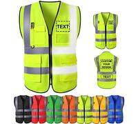 Busparst Gilet de SéCurité Personnalisé Avec Poches, Gilet de SéCurité RéFléChissant Haute Visibilité de Classe 2, Poches et Fermeture éClair, VêTements de Travail de Protection ExtéRieurs
