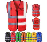 Busparst Gilet de SéCurité Personnalisé Avec Poches, Gilet de SéCurité RéFléChissant Haute Visibilité de Classe 2, Poches et Fermeture éClair, VêTements de Travail de Protection ExtéRieurs