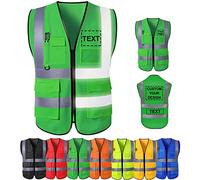 Busparst Gilet de SéCurité Personnalisé Avec Poches, Gilet de SéCurité RéFléChissant Haute Visibilité de Classe 2, Poches et Fermeture éClair, VêTements de Travail de Protection ExtéRieurs