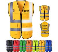 Busparst Gilet de SéCurité Personnalisé Avec Poches, Gilet de SéCurité RéFléChissant Haute Visibilité de Classe 2, Poches et Fermeture éClair, VêTements de Travail de Protection ExtéRieurs