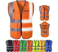 Busparst Gilet de SéCurité Personnalisé Avec Poches, Gilet de SéCurité RéFléChissant Haute Visibilité de Classe 2, Poches et Fermeture éClair, VêTements de Travail de Protection ExtéRieurs
