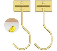 bussdis Crochet banane adhésif sous armoire : lot de 2 cintres pliables en métal, support banane peu encombrant sous le comptoir pour cuisine et camping-car, doré