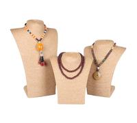 Buste Bijoux Support de collier en lin, présentoir de Mannequin, support de bijoux, pendentifs, modèle d'étagère, cadre de buste, vitrine de bijoux(KHAKI,36cmx23cm)