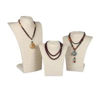 Buste Bijoux Support de collier en lin, présentoir de Mannequin, support de bijoux, pendentifs, modèle d'étagère, cadre de buste, vitrine de bijoux(WHITE,22cmx19cm)