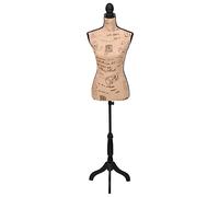 Buste de couture pour femme en jute réglable en hauteur 133-168 cm avec trépied robuste idéal pour les présentations de mode, dressing, chambre à coucher, couloir, bureau, hôtel