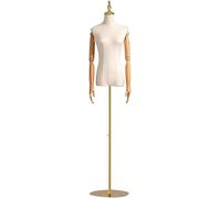 Buste de mannequin femme avec tête et bras détachables pour présentation de vêtements sur base en bois