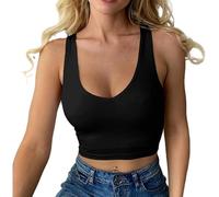 Bustier dentelle décolleté débardeur sans manches été haut slim fit sport crop tops corset top basique chemise camisole, Noir , M