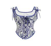 Bustier Femme Femme Sexy Corset Dentelle Femmes Français Avant Sangle Rétro Peinture à L Huile Imprimé Sangle Pliant Gilet Corset Bustier Chic Grande Taille Blue M