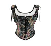 Bustier Femme Sexy Corset Noir Gothique Femmes Français Avant Sangle Rétro Peinture à L Huile Imprimé Sangle Pliant Gilet Corset Femme Bustier Bretelle Black S