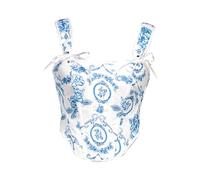 Bustier Imprimé Porcelaine Bleu Et Blanc Pour Femme Ceinture Serre-Taille Structurée Avec Laçage Au Dos Et Bretelles Réglables