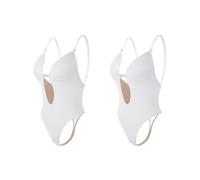 Bustiers Et Corsets Femme Body Shapewear col en v profond corps Shaper dos nu U plongeant string Shapers taille formateur femmes sangle claire rembourré Push Up Corset(Two Pieces White,L(36))