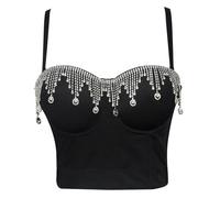 Bustiers Et Corsets Femme Haut court d'été for femmes, corset à rivets et diamants, vêtements for femmes, bustier push-up, soutien-gorge de club, débardeurs faits à la main for dames(4-black,CN 40)