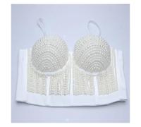 Bustiers Et Corsets Femme Haut court d'été for femmes, corset à rivets et diamants, vêtements for femmes, bustier push-up, soutien-gorge de club, débardeurs faits à la main for dames(15-white,CN 36)