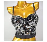 Bustiers Et Corsets Femme Haut court d'été for femmes, corset à rivets et diamants, vêtements for femmes, bustier push-up, soutien-gorge de club, débardeurs faits à la main for dames(18-black,CN 40)