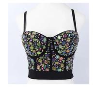 Bustiers Et Corsets Femme Haut court d'été for femmes, corset à rivets et diamants, vêtements for femmes, bustier push-up, soutien-gorge de club, débardeurs faits à la main for dames(12-black,CN 34)
