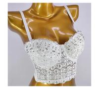 Bustiers Et Corsets Femme Haut court d'été for femmes, corset à rivets et diamants, vêtements for femmes, bustier push-up, soutien-gorge de club, débardeurs faits à la main for dames(14-white,CN 34)