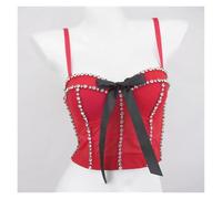 Bustiers Et Corsets Femme Haut court d'été for femmes, corset à rivets et diamants, vêtements for femmes, bustier push-up, soutien-gorge de club, débardeurs faits à la main for dames(5-red,CN 40)