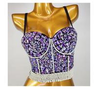 Bustiers Et Corsets Femme Haut court d'été for femmes, corset à rivets et diamants, vêtements for femmes, bustier push-up, soutien-gorge de club, débardeurs faits à la main for dames(16-purple,CN 40)