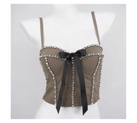 Bustiers Et Corsets Femme Haut court d'été for femmes, corset à rivets et diamants, vêtements for femmes, bustier push-up, soutien-gorge de club, débardeurs faits à la main for dames(5-coffee,CN 36)