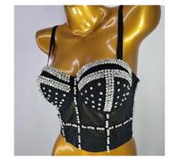 Bustiers Et Corsets Femme Haut court d'été for femmes, corset à rivets et diamants, vêtements for femmes, bustier push-up, soutien-gorge de club, débardeurs faits à la main for dames(10-black,CN 36)