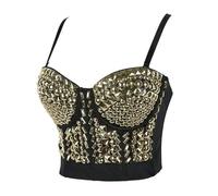 Bustiers Et Corsets Femme Haut court d'été for femmes, corset à rivets et diamants, vêtements for femmes, bustier push-up, soutien-gorge de club, débardeurs faits à la main for dames(1-gold,CN 36)