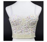 Bustiers Et Corsets Femme Haut court d'été for femmes, corset à rivets et diamants, vêtements for femmes, bustier push-up, soutien-gorge de club, débardeurs faits à la main for dames(16-milky,CN 40)