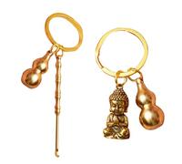 Bustlwor 2 Pièce 3D Gravure Bouddha Porte-clés, Porte-clés Bouddha Pendentif en Métal, Porte-clés en métal, accessoires de clé de voiture, cadeau porte-bonheur (Or)