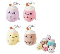 Bustlwor 4 PCS Porte-clés Boba, Pendentif peluche lait, Porte-clés kawaii, Pour Enfants, Filles et Adultes (Rose, Jaune, Rose Rouge, Marron)