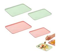 Bustlwor Plateaux Service Plastique, Deux Couleurs, 4 Pièces | Plateau Plastique Réutilisable, Antidérapant, Deux Tailles, pour décoration table