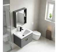 BUSVORES Lavabo avec meuble bas, armoire murale avec lavabo en céramique et armoire à miroir, ensemble de meubles de salle de bain avec lavabo et 2 portes à fermeture douce, lavabo suspendu moderne