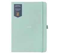 Busy B - Agenda 2026 - Planificateur journalier A5 pour étudiants, professionnels et enseignants, avec bande de fermeture élastique et ruban marque-page - Vert Sauge/Doré