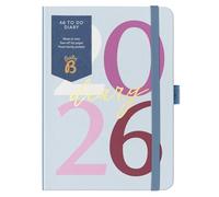 Busy B - Agenda 2026 - Planificateur semainier A6 compact avec listes de tâches à effectuer et pages de notes - Mise en page hebdomadaire, 3 pochettes et planificateur annuel - Graphique Bleu
