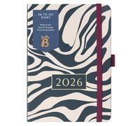 Busy B - Agenda 2026 - Planificateur semainier A6 compact avec listes de tâches à effectuer et pages de notes - Mise en page hebdomadaire, 3 pochettes et planificateur annuel - Tissu Marbre Charbon