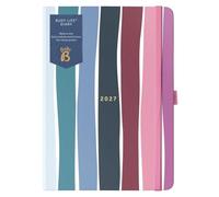 Busy B - Agenda 2027 - Semainier A5 double - Rayures multicolores | L'agenda A5 comprend deux emplois du temps, calendrier annuel, passe-stylo, pochettes et fermeture élastique.