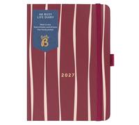 Busy B - Agenda 2027 - Semainier A6 double - Rayures bordeaux | L'agenda compact A6 comprend deux emplois du temps, calendrier annuel, passe-stylo et pochettes.