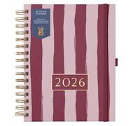 Busy B - Agenda à spirales 2026 - Journal planificateur A5 hebdomadaire - Planification mensuelle des priorités et des objectifs avec onglets, autocollants et pochette - Rayures